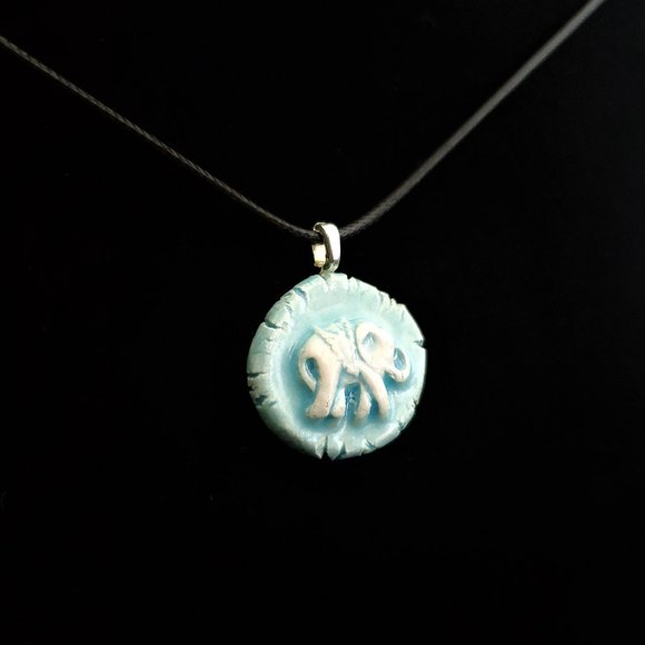 Handmade Ceramic Light Blue Elephant Pendant Necklace - Picture 3 of 16